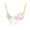 Collier, Quartz Rose, Diamants, Nacre Blanche, Or Jaune