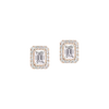 Joy emerald-cut diamond earrings, small Joy stud earrings in 18-karat rose gold with two 0.15-carat emerald-cut diamonds, elevated with a diamond entourage.