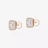 Joy emerald-cut diamond earrings, small Joy stud earrings in 18-karat rose gold with two 0.15-carat emerald-cut diamonds, elevated with a diamond entourage.
