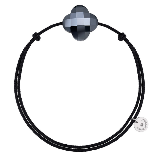 Hematite Clover Black Cord Bracelet
