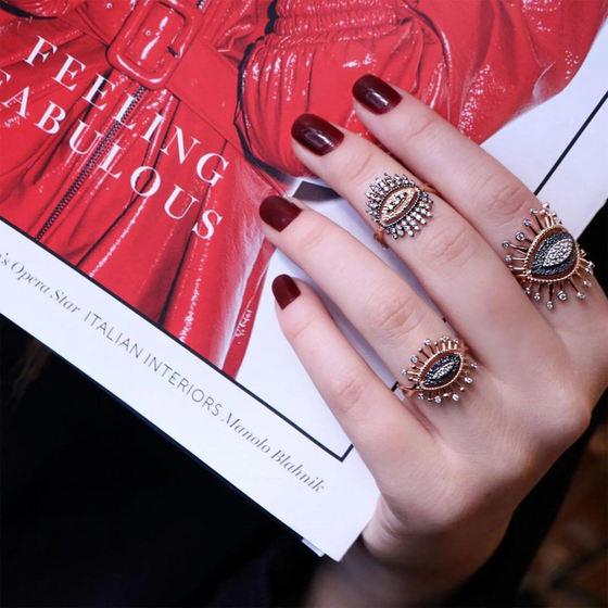 Bague pour femme en or rose et diamants blancs motif oeil. Bague 10th Eye Kismet by Milka N0RN01810060Y00.001