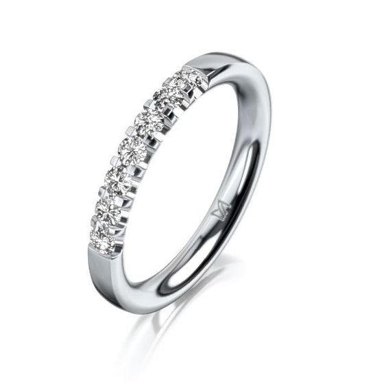Bague de fiançailles ou alliance en platine ou en or blanc, jaune ou rose 18 carats pavé de 7 diamant. Bague Meister 115.1804