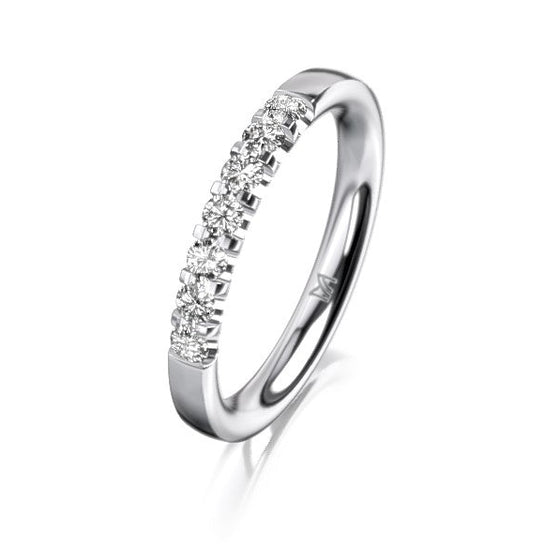 Bague de fiançailles ou alliance en platine ou en or blanc, jaune ou rose 18 carats pavé de 7 diamant. Bague Meister 115.1804