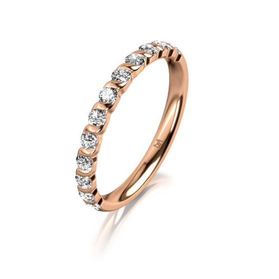 Bague de fiançailles ou alliance en platine ou en or blanc, jaune ou rose 18 carats avec un motif torsadé pavé de 12 diamants. Bague Meister 115.5103