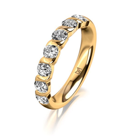 Bague de fiançailles ou alliance en platine ou en or blanc, jaune ou rose 18 carats avec un motif torsadé pavé de 7 diamants. Bague Meister 115.5115