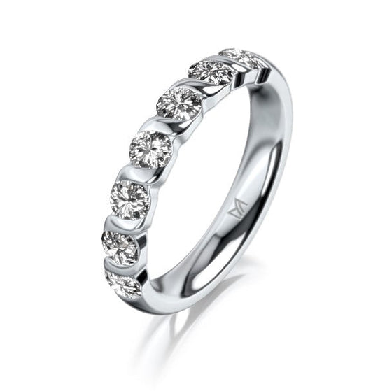 Bague de fiançailles ou alliance en platine ou en or blanc, jaune ou rose 18 carats avec un motif torsadé pavé de 7 diamants. Bague Meister 115.5115