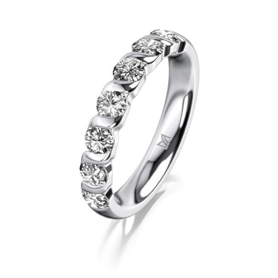 Bague de fiançailles ou alliances en platine ou en or blanc, jaune ou rose 18 carats avec un motif torsadé pavé de 7 diamants. Bague Meister 115.5115