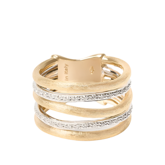 Bague pour femme en or jaune et blanc 18 carats et diamants blancs. Bague Jaipur Link Marco Bicego AB479-B