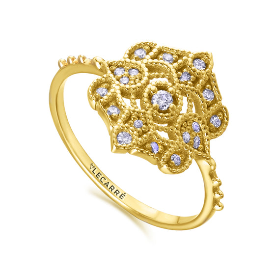 Bague pour femme en or jaune 18 carats et diamants blancs. Bague Le Carre GA159OA.15