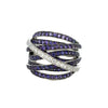 Bague pour femme en or blanc multi rangs pavés d'améthystes et de diamants blancs. Bague Michaud 137884