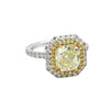 Bague de fiançailles pour femme en or blanc et diamants blancs avec un superbe solitaire en diamant jaune. Bague Michaud 148157