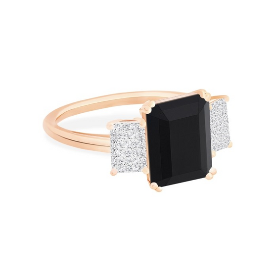 Bague pour femme en or rose, onyx et diamants blancs. Bague Midnight Ginette NY RMDNOD2