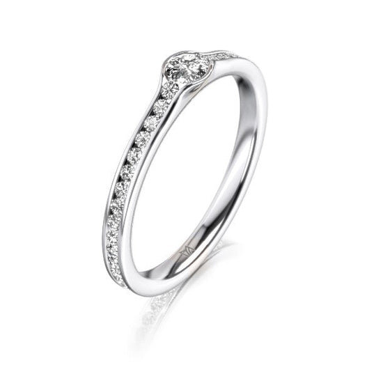 Bague de fiançailles en or blanc, jaune ou rose 18 carats avec un solitaire en diamant et entièrement pavé de diamants. Bague Meister 111.2162