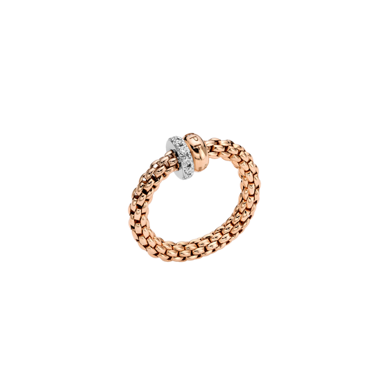 Bague pour homme et femme en or rose avec un maillon en or blanc pavé de diamants blancs. Bague Solo Flex'it Fope 62408AX_PB_R_RBX_00M