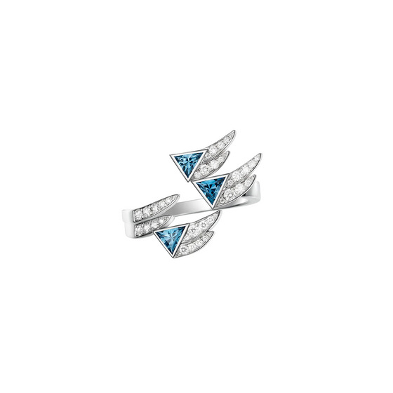Bague pour femme en or blanc, diamants blancs et topazes avec des motifs d'ailes. Bagues Spread your Wings Akillis RCR0010-OG
