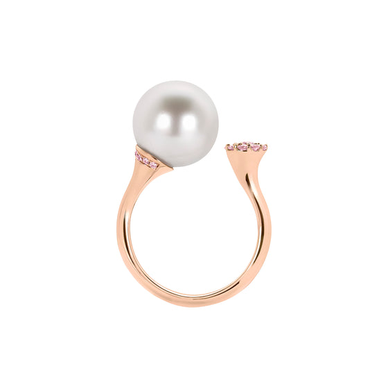 Bague pour femme en or rose avec une perle blanche et des saphirs roses. Bague Timeless Alessandra Dona RRS020SW110