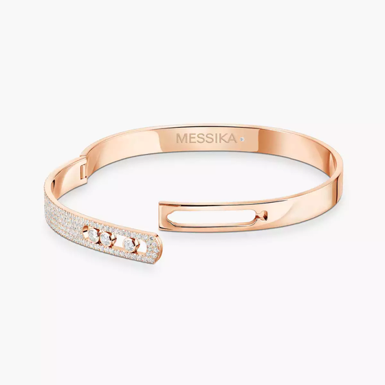 Move Noa Semi-Pavé Bangle Large Size Pink Gold Diamond Bracelet