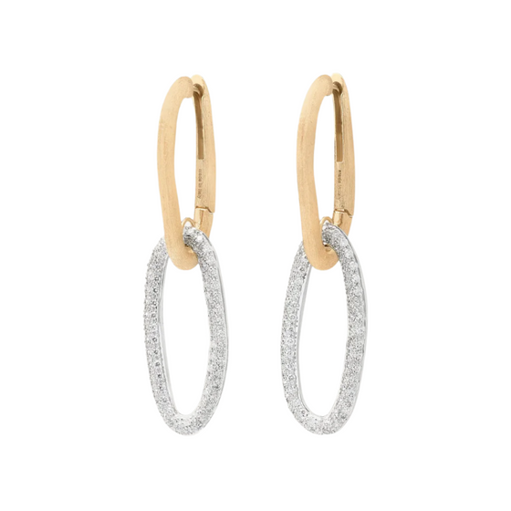 Boucles d'oreilles pour femme en or jaune 18 carats avec un maillon pavé de diamants blancs. Boucles d'Oreilles Jaipur Link New Marco Bicego OB1809-C-B