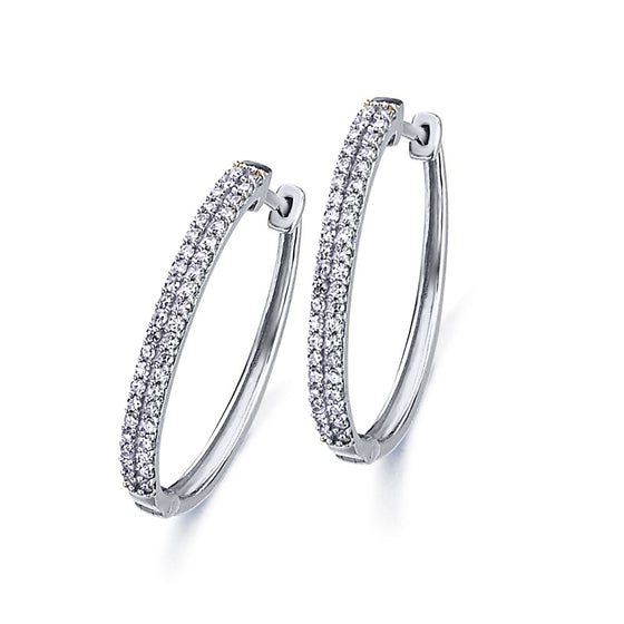 Boucles d'oreilles créoles pour femme en or blanc 18 carats et diamants blancs. Boucles d'oreilles Le Carre GB100OB.00