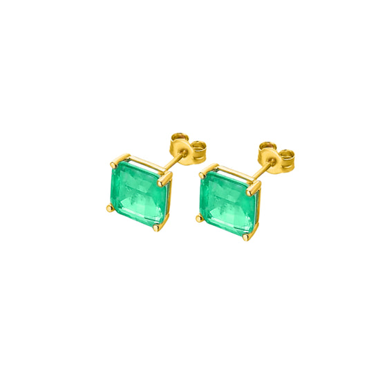 Clous d'oreilles pour femme en or jaune 18 carats et quartz vert. Boucles d'oreilles Le Carre GB117OA.00
