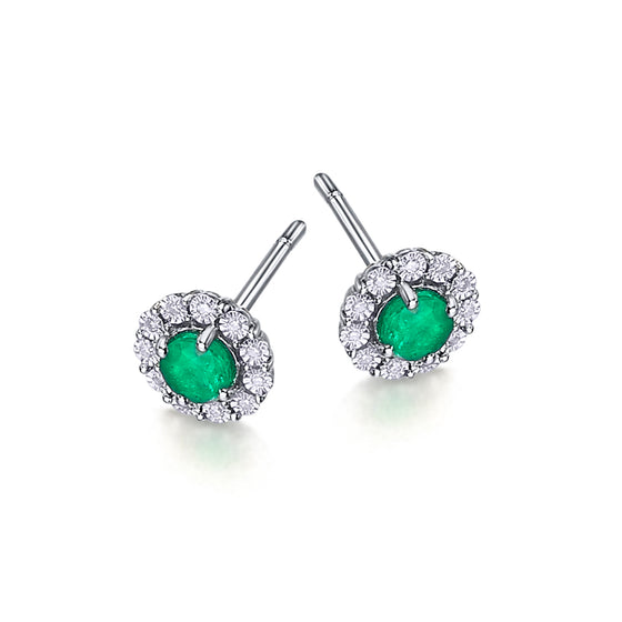 Boucles d'oreilles élégantes pour femme en or blanc, pavées de diamants et émeraudes. Boucles d'Oreilles Le Carré GB171ES.00