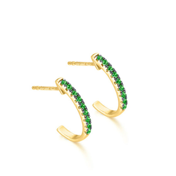 Boucles d'oreilles créoles pour femme en or jaune 18 carats et émeraude. Boucles d'oreilles Le Carre GB211ES.00