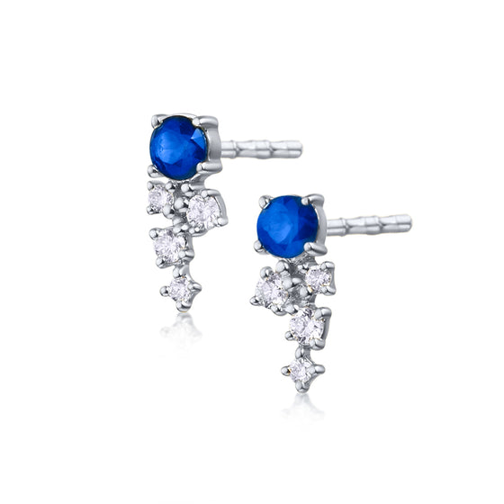Boucles d'oreilles pour femme en or blanc 18 carats, diamants blancs et saphirs bleus. Boucles d'oreilles Le Carre GB216OB