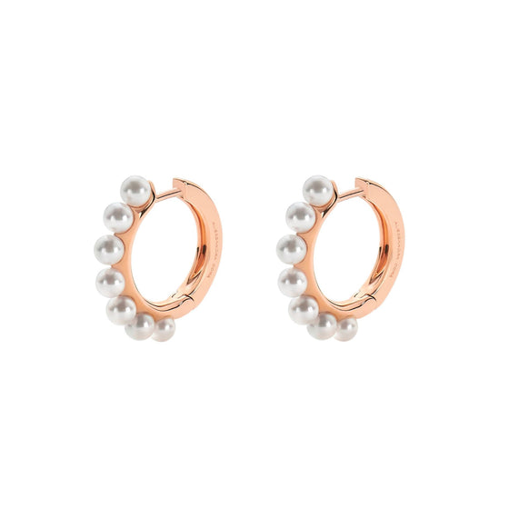 Boucles d'oreilles créoles pour femme en or rose et perles blanches. Boucles d'oreilles Love Affair Alessandra Dona ERP100AW030