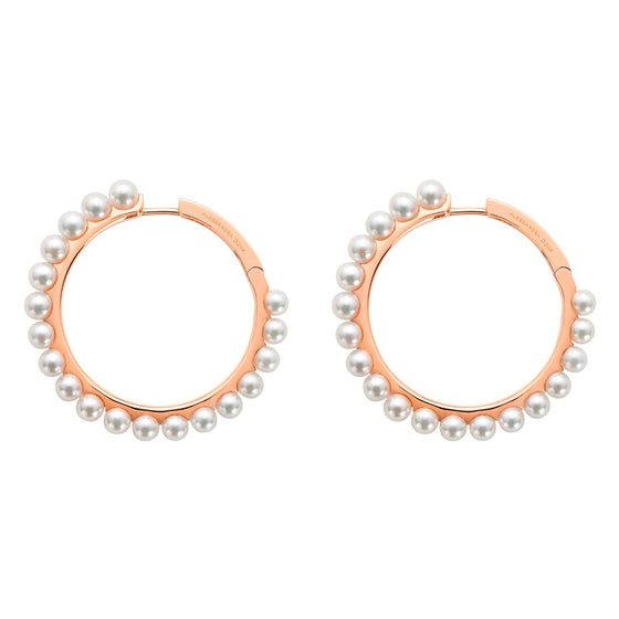 Boucles d'oreilles créoles pour femme en or rose et perles blanches. Boucles d'oreilles Love Affair Alessandra Dona ERP102AW030