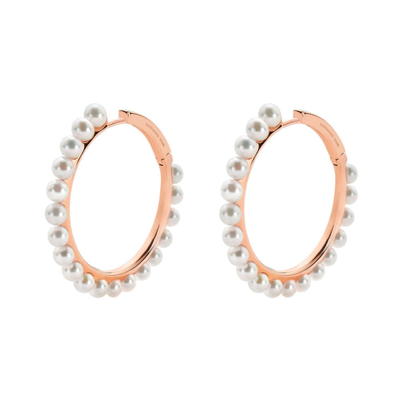 Boucles d'oreilles créoles pour femme en or rose et perles blanches. Boucles d'oreilles Love Affair Alessandra Dona ERP102AW030