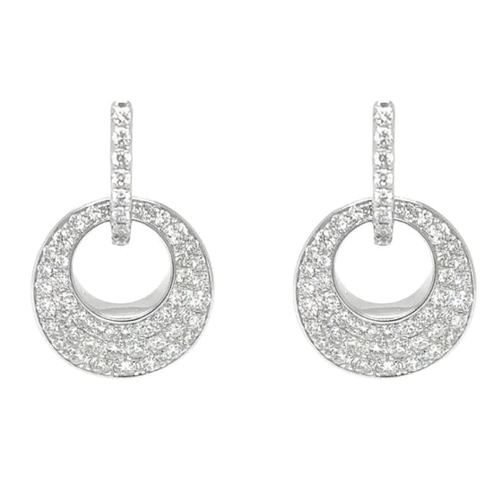 Boucles d'oreilles pendantes pour femme en or blanc pavées de diamants blancs. Boucles d'Oreilles Michaud 148305