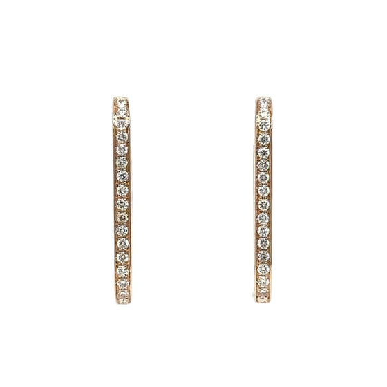 Boucles d'oreilles créoles pour femme en or rose pavées de diamants blancs. Boucles d'Oreilles Michaud 151417