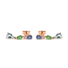  Boucles d'oreilles pendantes pour femme en or rose avec saphirs bleus, aigues-marines, tsavorites et diamants blancs. Boucle d'oreille Michaud 156029