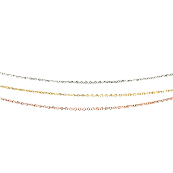 Chaines en or jaune, rose ou blanc 18 carats pour bracelets permanents pour homme et femme. Bracelet de cheville Le Lien CHAIDIA - 1mm