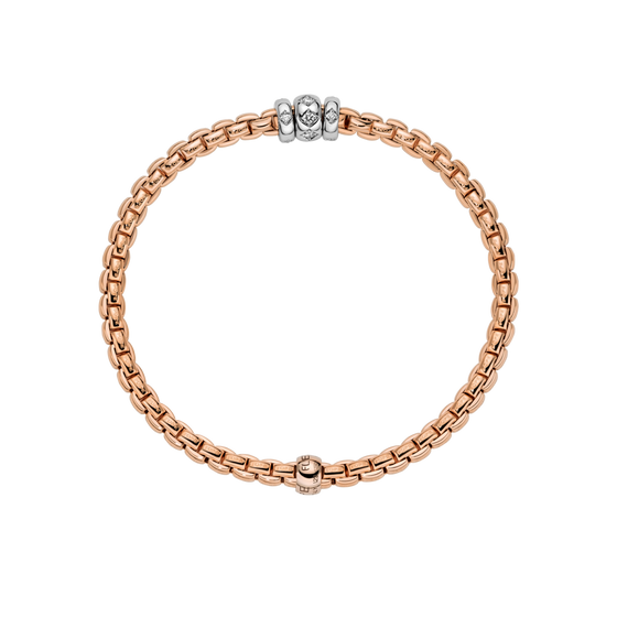 Bracelet flexible pour homme et femme en or rose avec trois maillons or blanc pavés de diamants blancs. Braclet Eka Flex'it Fope 73101B3_PB_R_BBB_00M