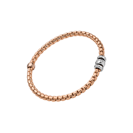Bracelet flexible pour homme et femme en or rose avec trois maillons or blanc pavés de diamants blancs. Braclet Eka Flex'it Fope 73101B3_PB_R_BBB_00M