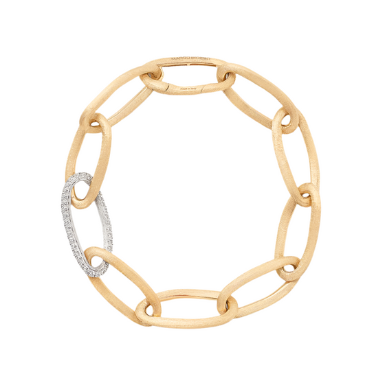Bracelet pour femme en or jaune 18 carats avec un maillon pavé de diamants blancs. Bracelet Jaipur Link New Marco Bicego BB2666-B2