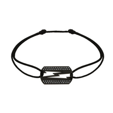  Bracelet pour homme et femme en cordon noir, plaque en titane noir et diamants noirs. Bracelet LoveTag Akillis BLT0012