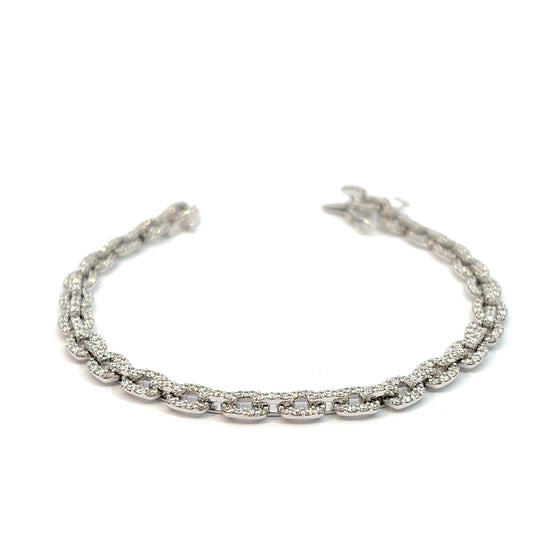 Bracelet pour femme en or blanc motif maillons chaine pavés de diamants blancs. Bracelet Michaud 149684