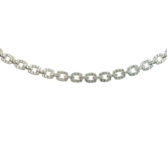 Bracelet pour femme en or blanc motif maillons chaine pavés de diamants blancs. Bracelet Michaud 149684