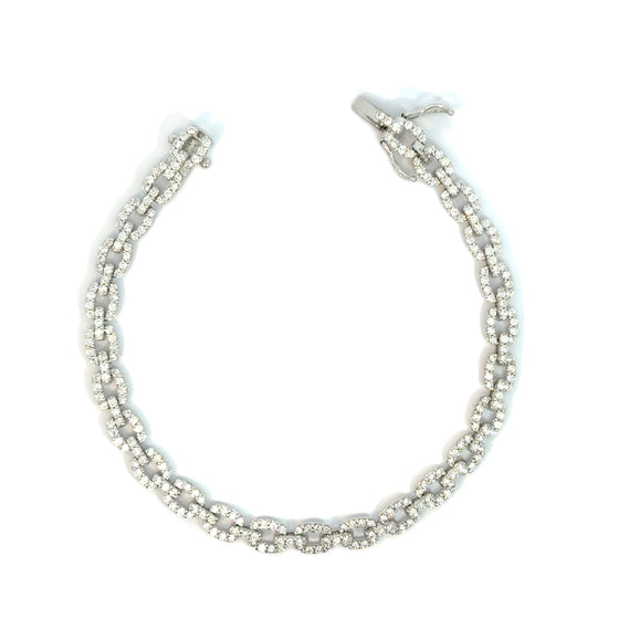 Bracelet pour femme en or blanc motif maillons chaine pavés de diamants blancs. Bracelet Michaud 149684