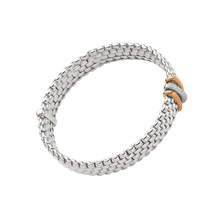  Bracelet pour homme et femme en or blanc avec deux maillons or rose et un maillon or blanc blanc pavé de diamants blancs. Bracelet Panorama Flex'it Fope 58704BX_BB_B_RBR_00M