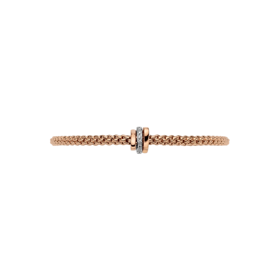 Bracelet pour homme et femme en or rose avec deux maillons or rose et un maillon or blanc pavé de diamants blancs. Bracelet Prima Flex'it Fope 74408BX_BB_R_RBR_00M
