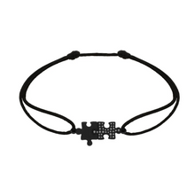  Bracelet pour homme en cordon noir avec des pièces de puzzle en titane noir et diamants noirs. Bracelet Puzzle Akillis BPZ0037