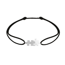  Bracelet pour homme en cordon noir avec des pièces de puzzle en or blanc et diamants blancs. Bracelet Puzzle Akillis BPZ0038