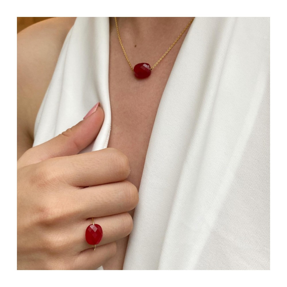 Collier, Quartz Rouge, Or Jaune