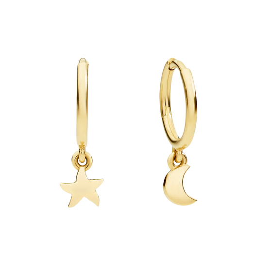 Yellow Gold Star & Moon Hoop Earrings