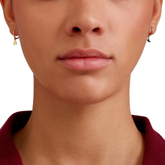 Yellow Gold Star & Moon Hoop Earrings