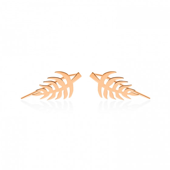 Clous d'oreilles pour femme en or rose motif feuille. Clous d'Oreilles Palm Ginette NY BOPLM