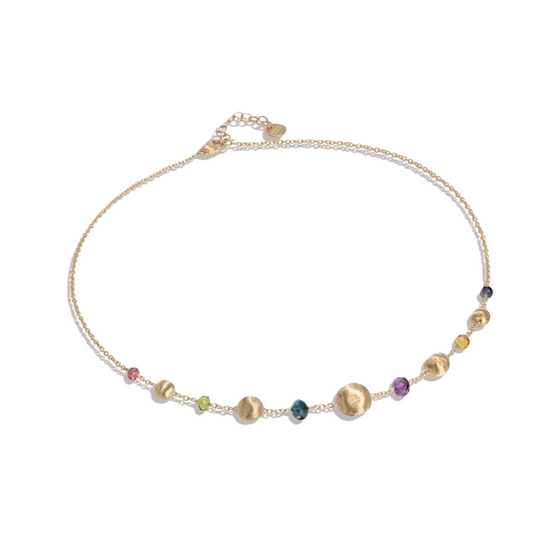 Collier pour femme en or jaune 18 carats et perles de pierres fines multicolores. Collier Africa Marco Bicego CB2323-MIX02